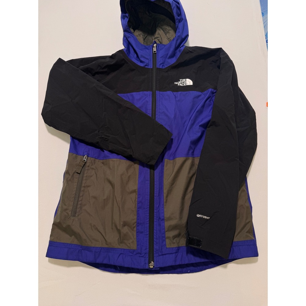 The North Face Boys DryVent Rain Jacket Blue Black Olive XL 14/16 Hooded Shell